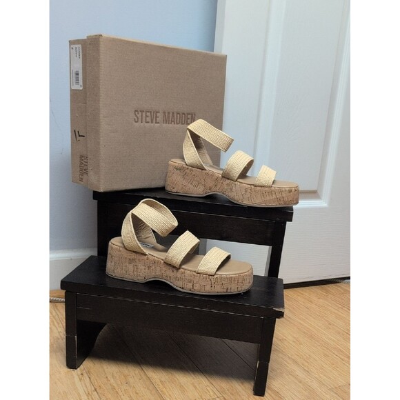 Steve Madden Shoes - Steve Madden Sashes Raffia Natural Beige Cork Platform Sandals Size 8M NIB